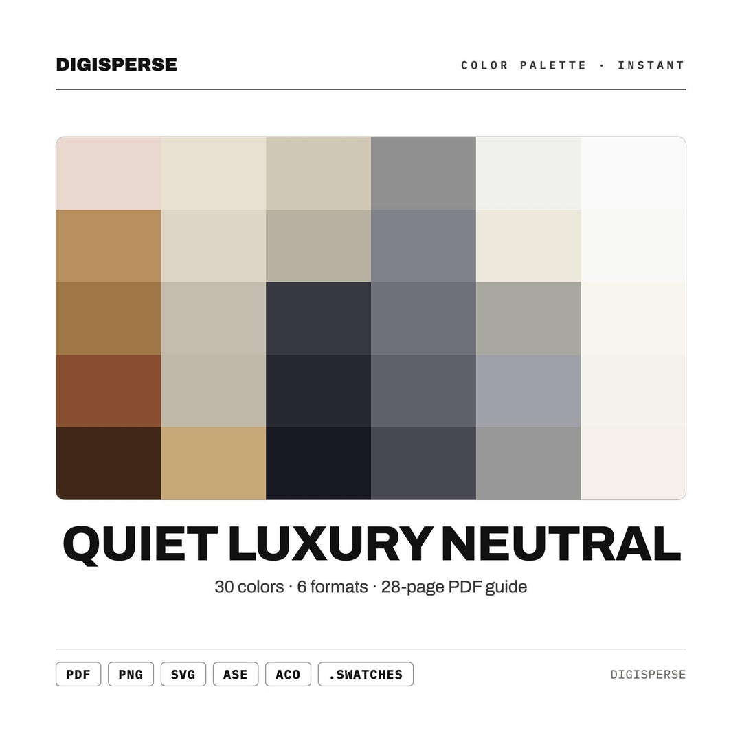 Quiet Luxury Neutral Color Palette | 30 Procreate Swatches, ASE, PDF (Digital Download)