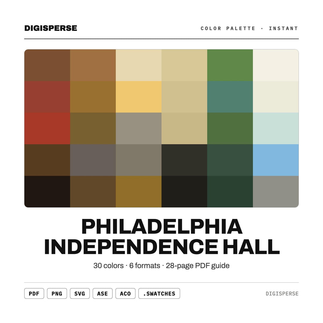 Philadelphia Independence Hall Color Palette | 30 Colors | Hex RGB CMYK | Procreate Swatches + ASE | Digital Download