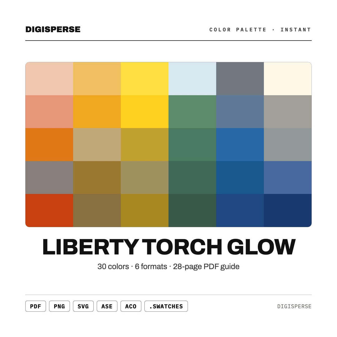 Liberty Torch Glow Color Palette | 30 Colors | Hex RGB CMYK | Procreate Swatches + ASE | Digital Download