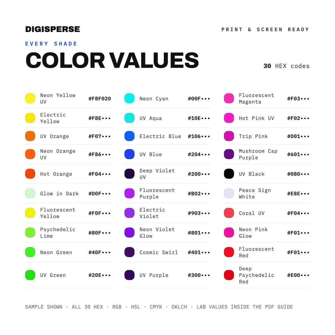 Psychedelic Blacklight Poster Color Palette | 30 Procreate, ASE Swatches (Digital Download)