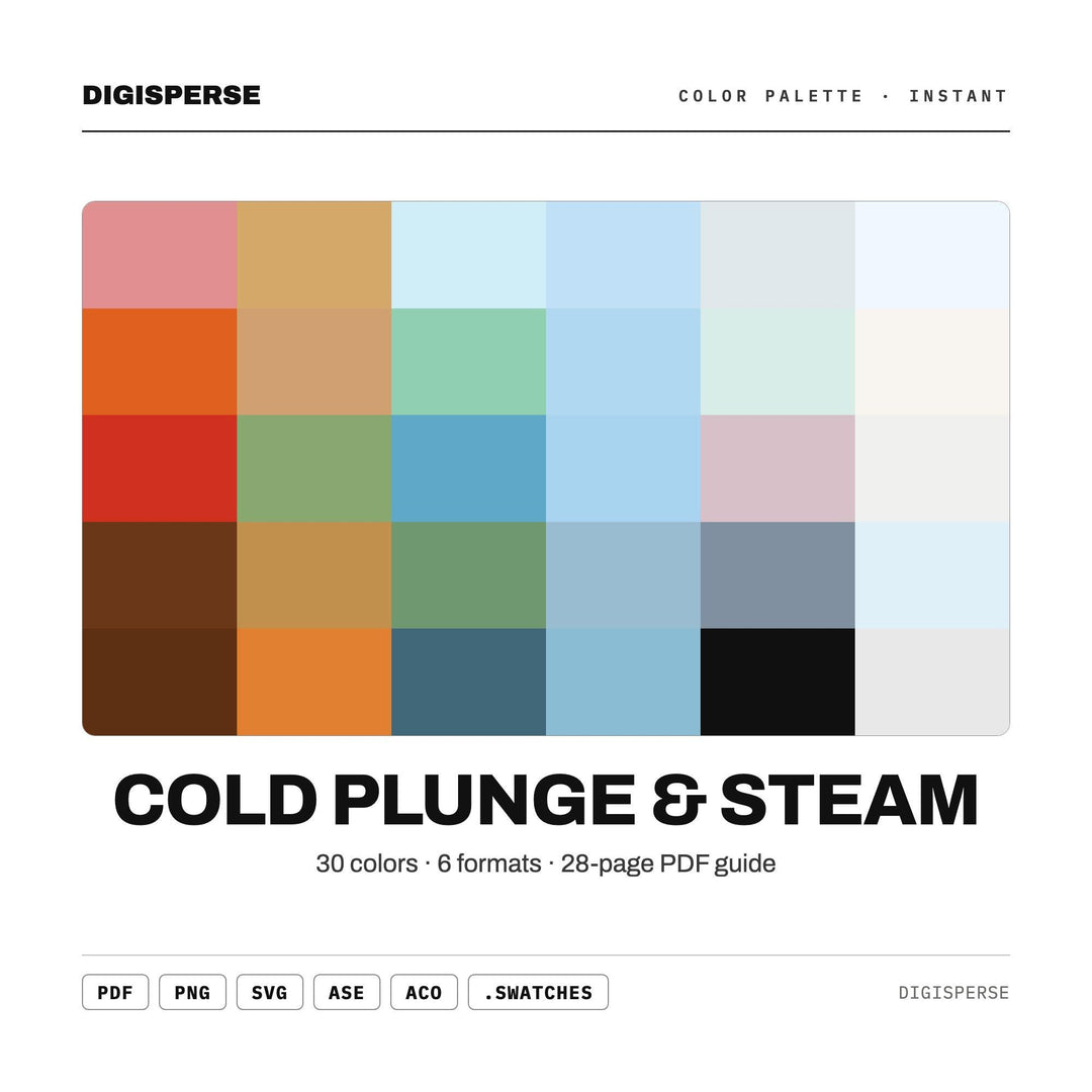 Cold Plunge & Steam Color Palette | 30 Hex RGB CMYK Swatches (Digital Download)