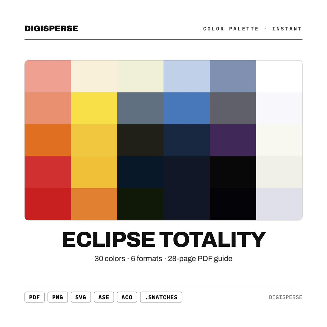 Eclipse Totality Color Palette | 30 Colors | Hex RGB CMYK | Procreate Swatches + ASE | Digital Download