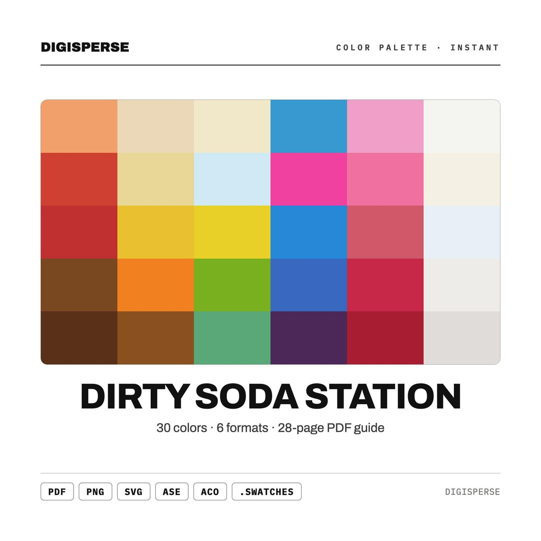 Dirty Soda Station Color Palette | 30 Procreate Swatches, ASE, PDF Guide (Digital Download)