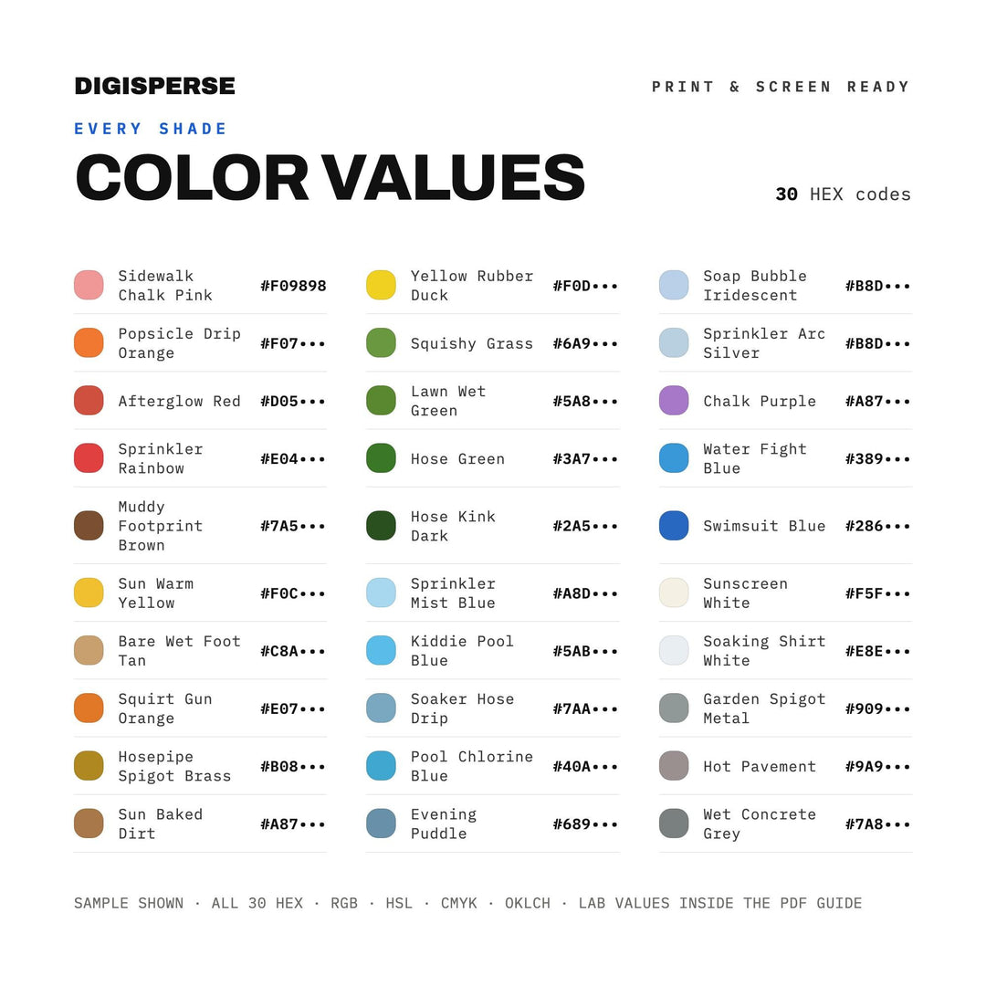 Garden Hose Summer Color Palette | 30 Procreate Swatches, ASE (Digital Download)