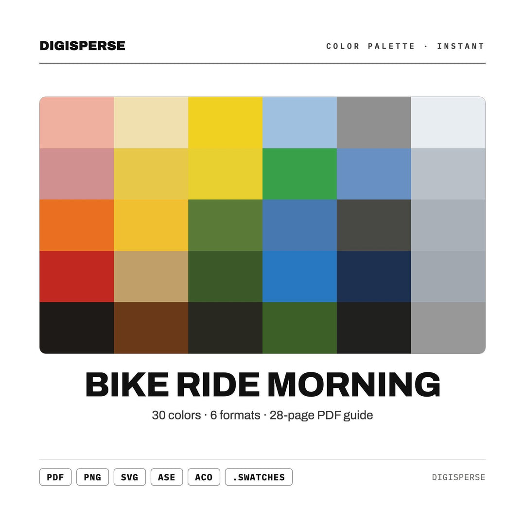 Bike Ride Morning Color Palette | 30 Colors | Hex RGB CMYK | Procreate Swatches + ASE | Digital Download