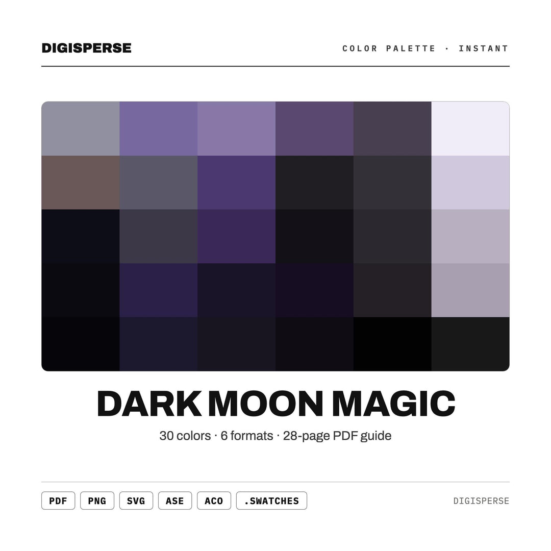 Dark Moon Magic Color Palette | 30 Moody Swatches (Procreate, ASE) (Digital Download)