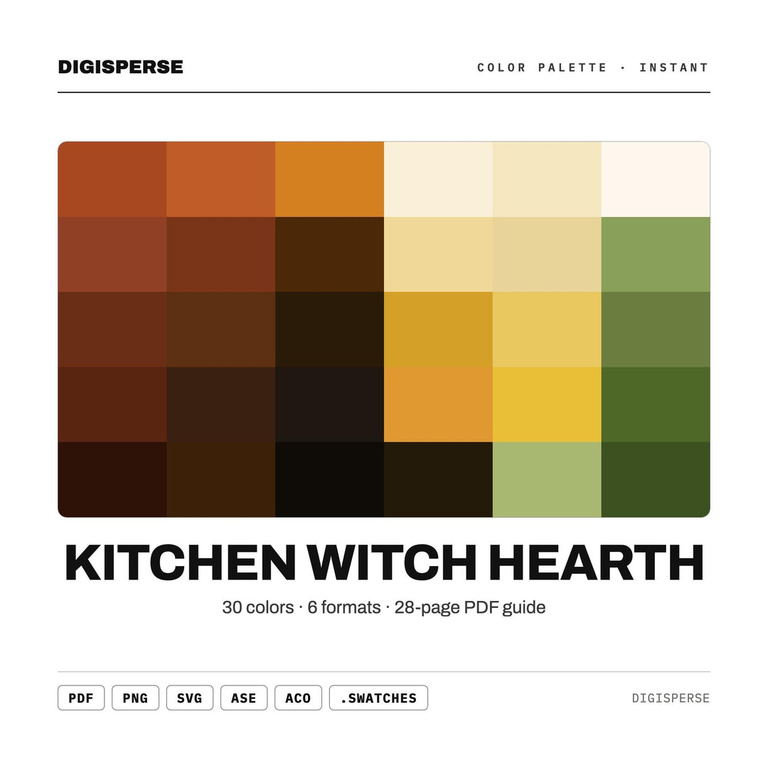 Kitchen Witch Hearth Color Palette | 30 Colors | Hex RGB CMYK | Procreate Swatches + ASE | Digital Download