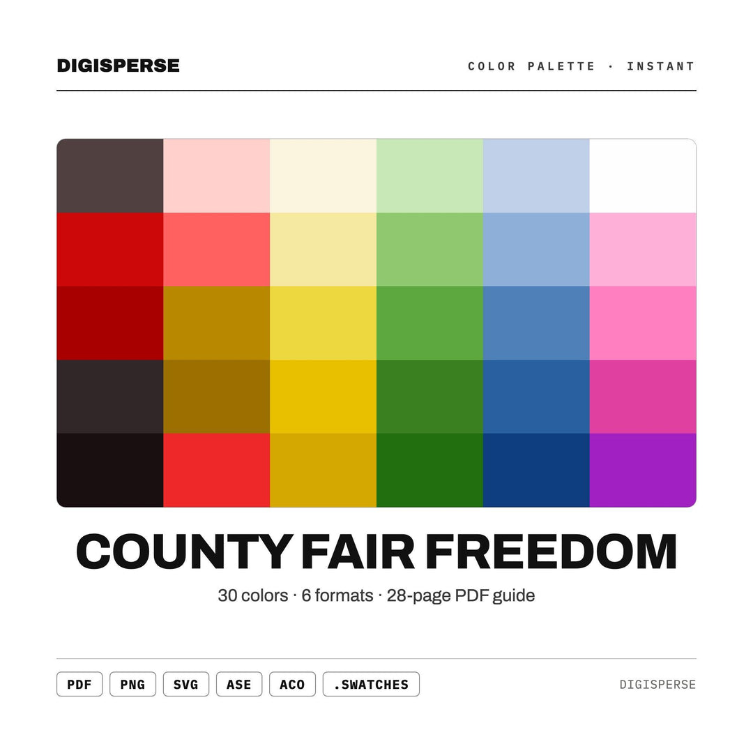 County Fair Freedom Color Palette | 30 Colors | Hex RGB CMYK | Procreate Swatches + ASE | Digital Download