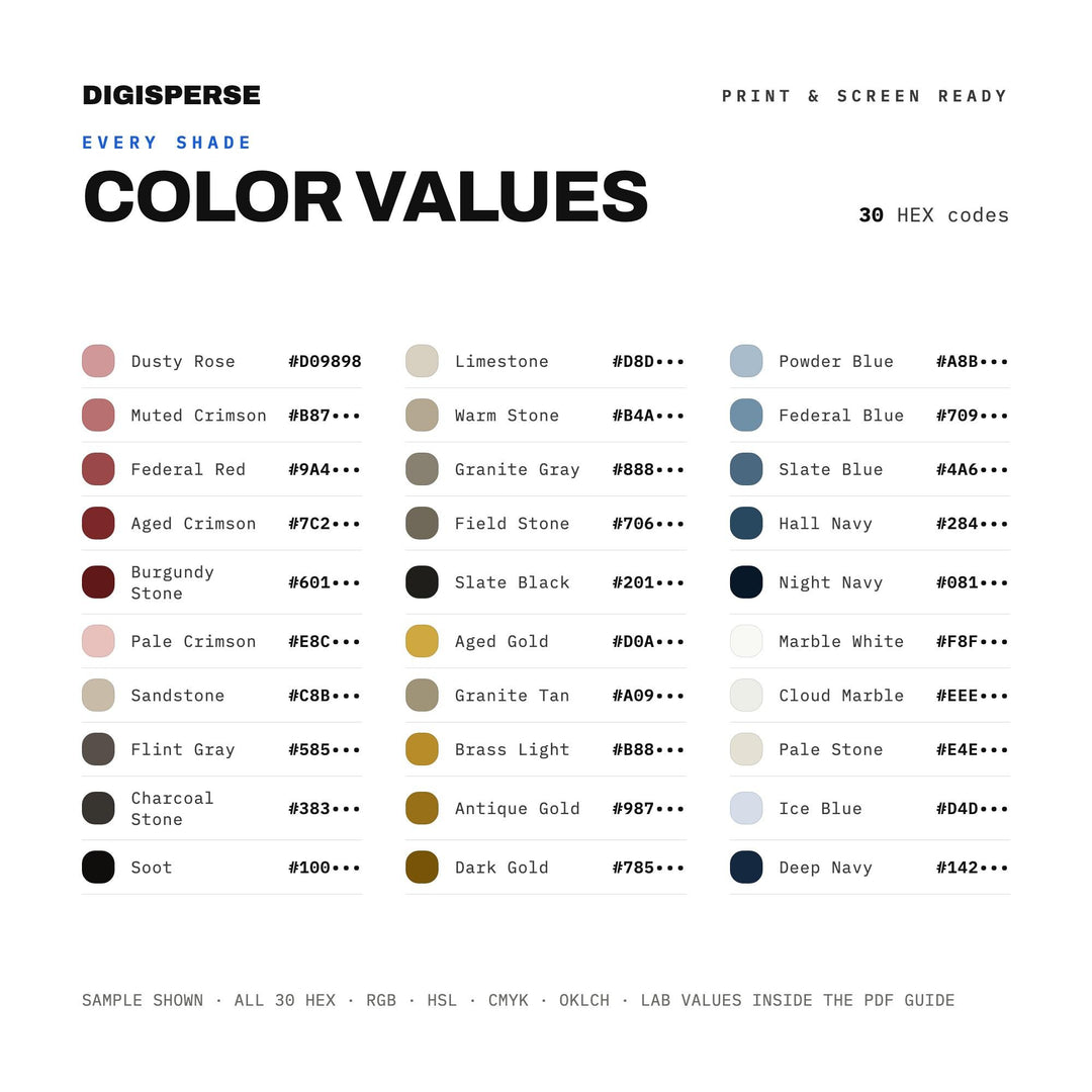 Federal Hall Stone Color Palette | 30 Procreate Swatches, ASE (Digital Download)