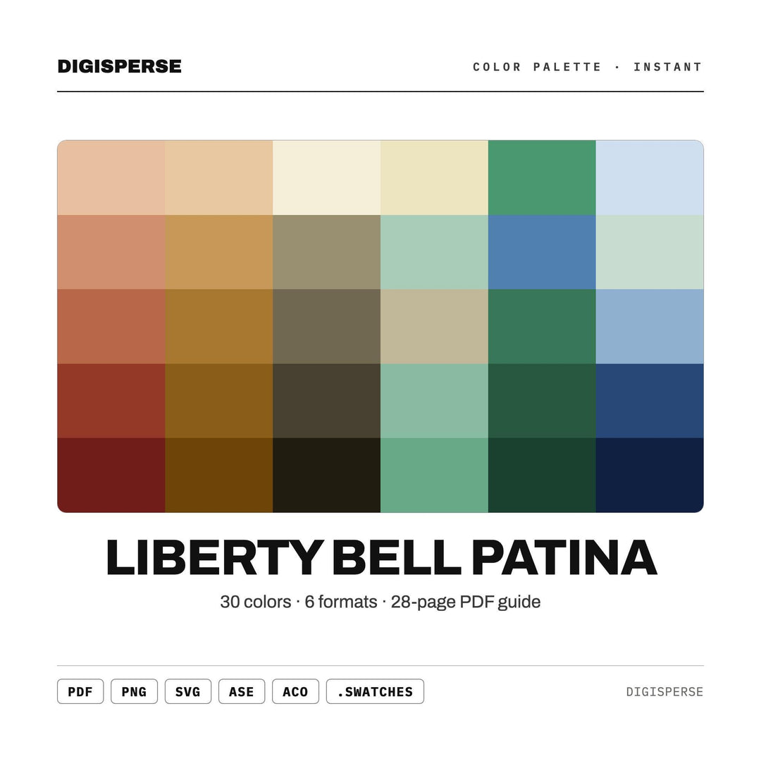 Liberty Bell Patina Color Palette | 30 Colors | Hex RGB CMYK | Procreate Swatches + ASE | Digital Download