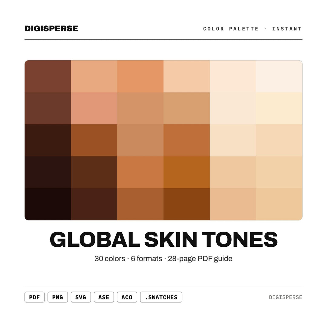 Global Skin Tones Color Palette | 30 Colors | Hex RGB CMYK | Procreate Swatches + ASE | Digital Download