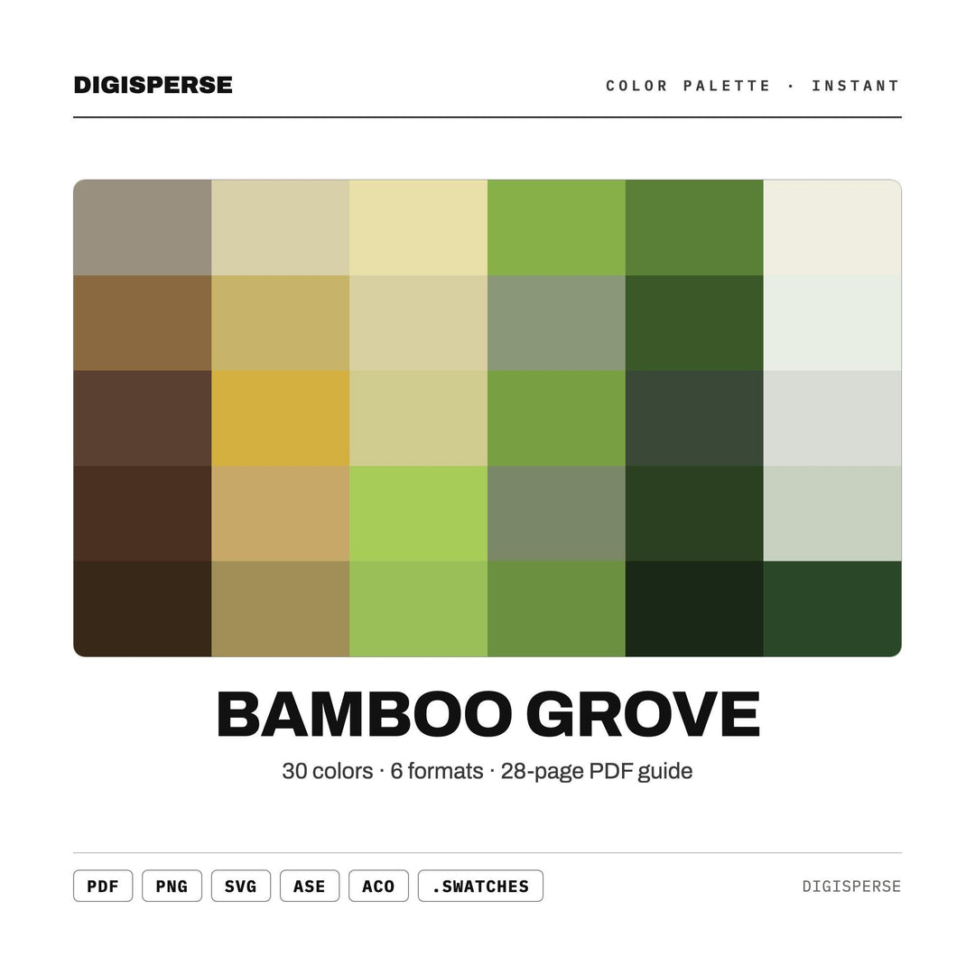 Bamboo Grove Color Palette | 30 Procreate Swatches, HEX, RGB, CMYK (Digital Download)