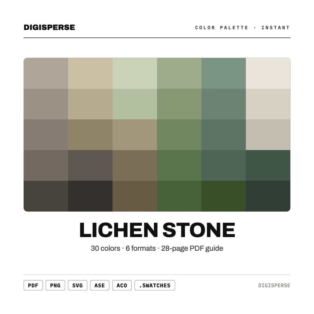 Lichen Stone Color Palette | 30 Nature Hues, Procreate, ASE (Digital Download)