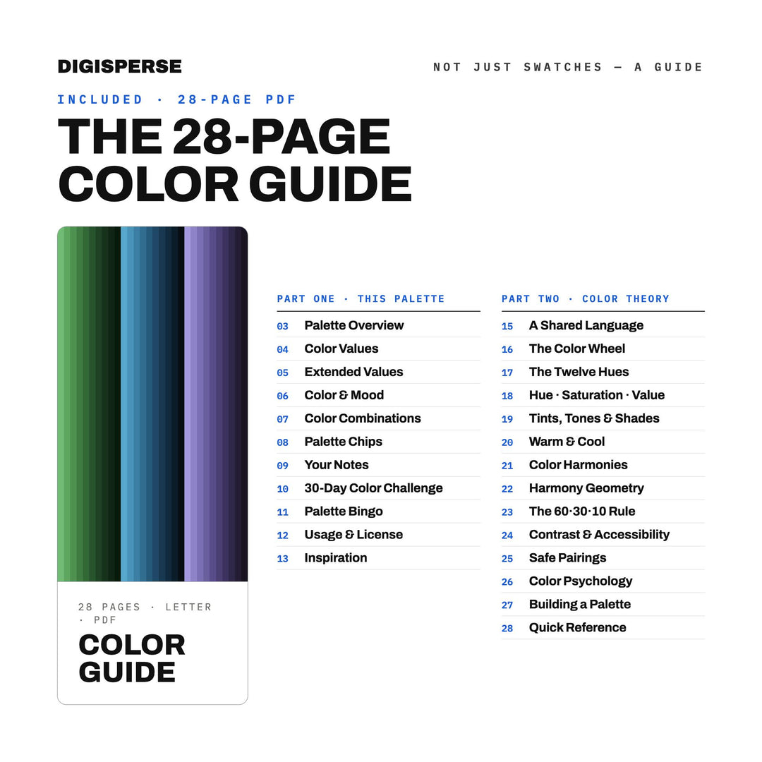 Midnight Jungle Color Palette | 30 Procreate Swatches, HEX, RGB, CMYK (Digital Download)