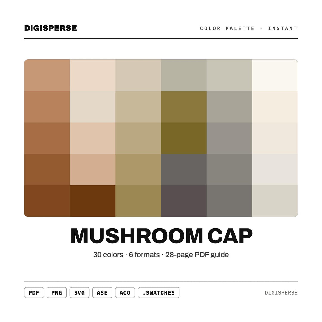 Mushroom Cap Color Palette | 30 Earthy Tones, Procreate, ASE (Digital Download)