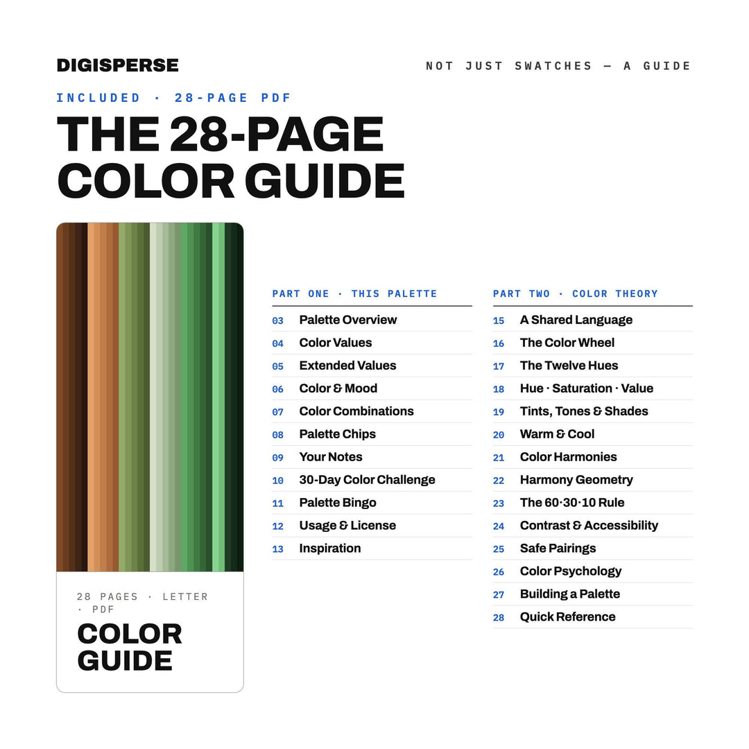 Old Growth Color Palette | 30 Forest, Earth Tones | Procreate, Adobe Swatches (Digital Download)