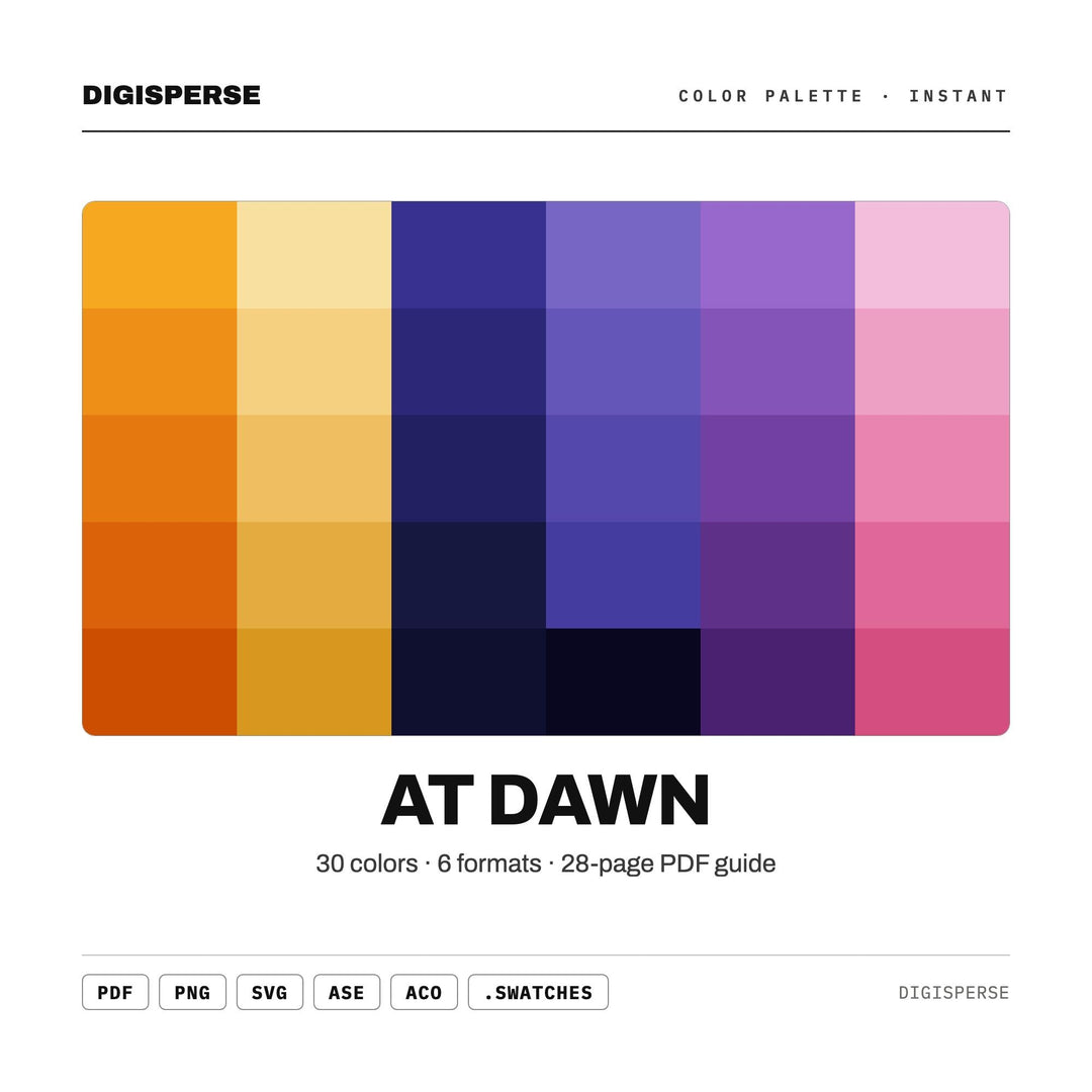 At Dawn Color Palette | 30 Procreate Swatches, HEX, RGB, CMYK (Digital Download)