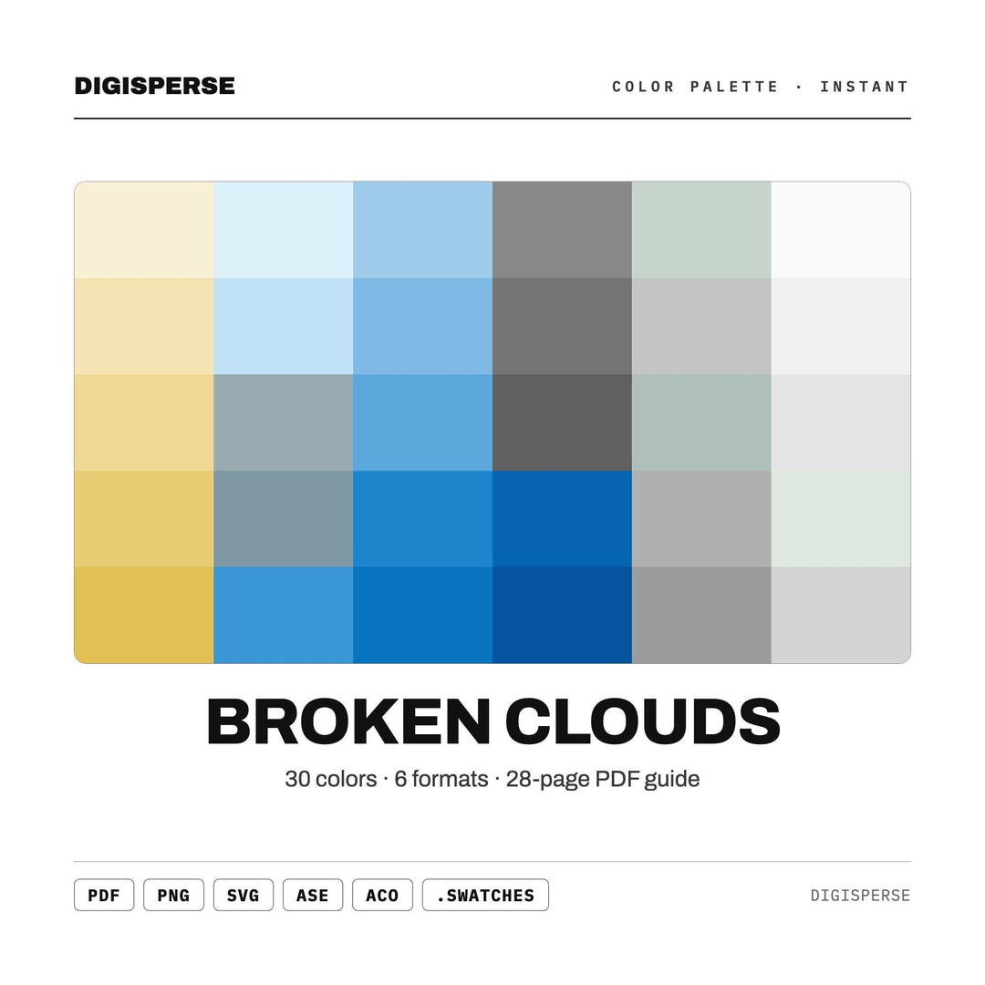 Broken Clouds Color Palette | 30 Procreate Swatches, ASE, PDF Guide (Digital Download)