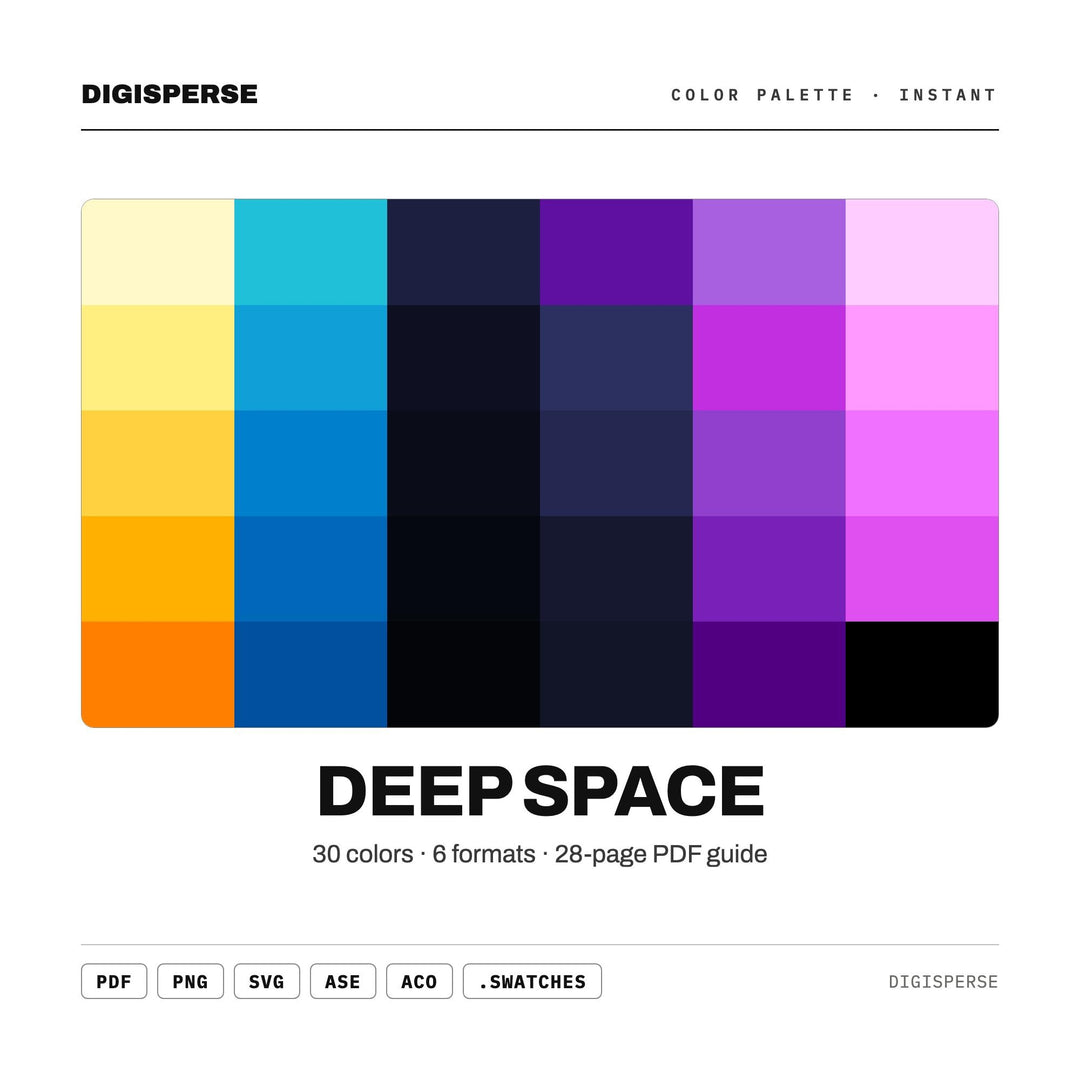 Cosmic Black Color Palette for Galaxy Art and Astronomy Branding, 30 Deep Space Nebula Hues, Procreate Swatches, Hex Codes