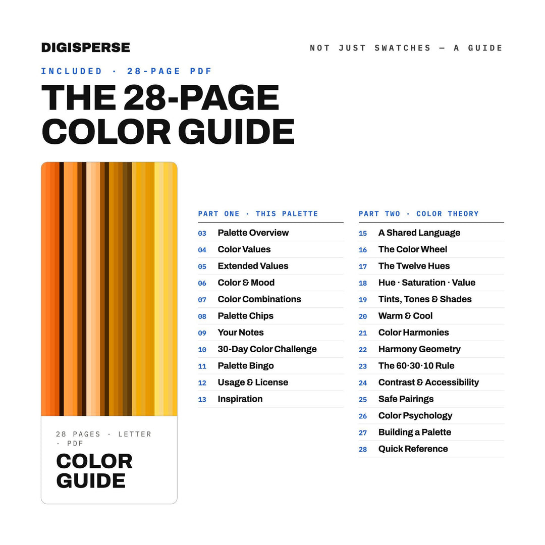 Golden Hour Color Palette | 30 Procreate Swatches, HEX, RGB, CMYK (Digital Download)