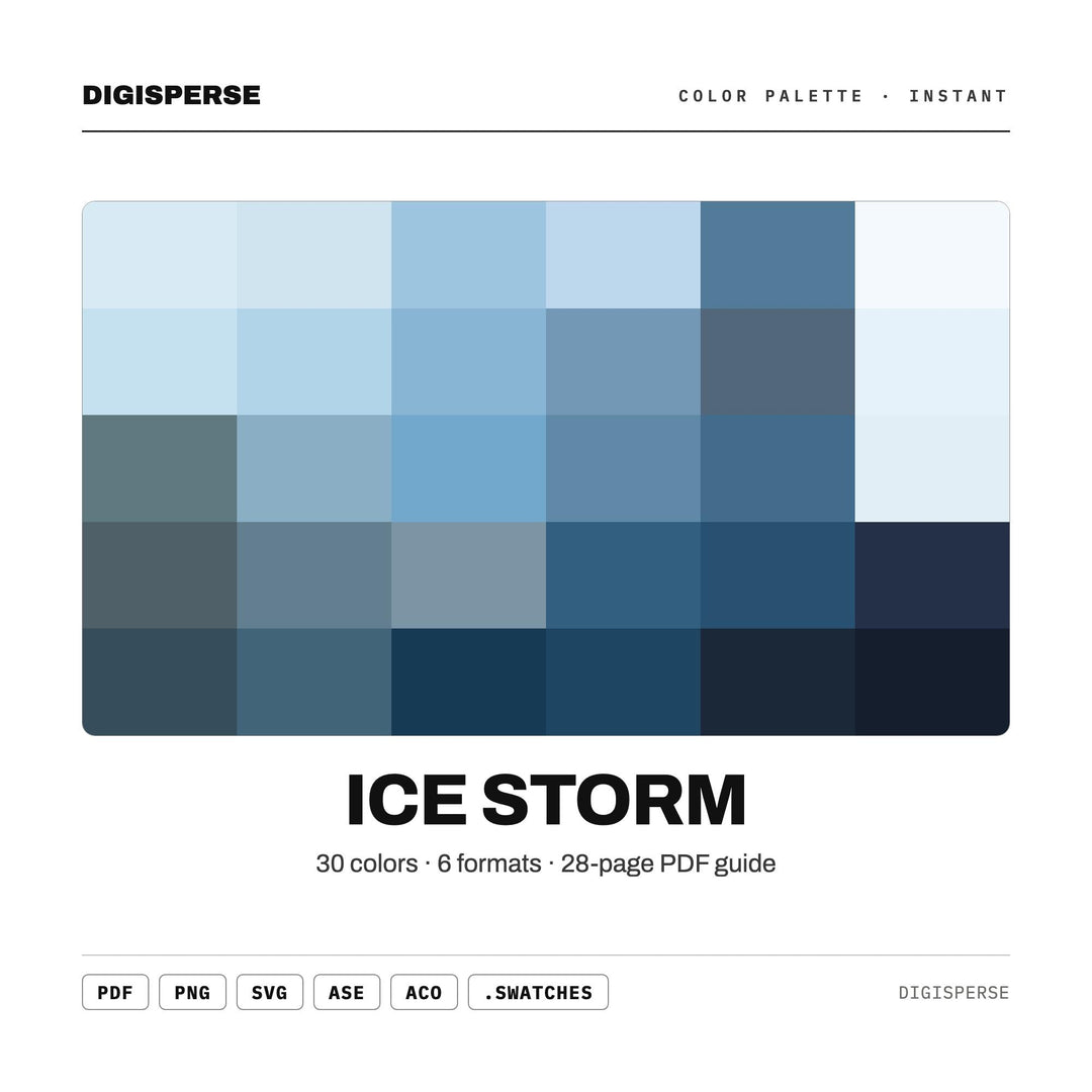 Ice Storm Color Palette | 30 Procreate Swatches, HEX, RGB, CMYK (Digital Download)