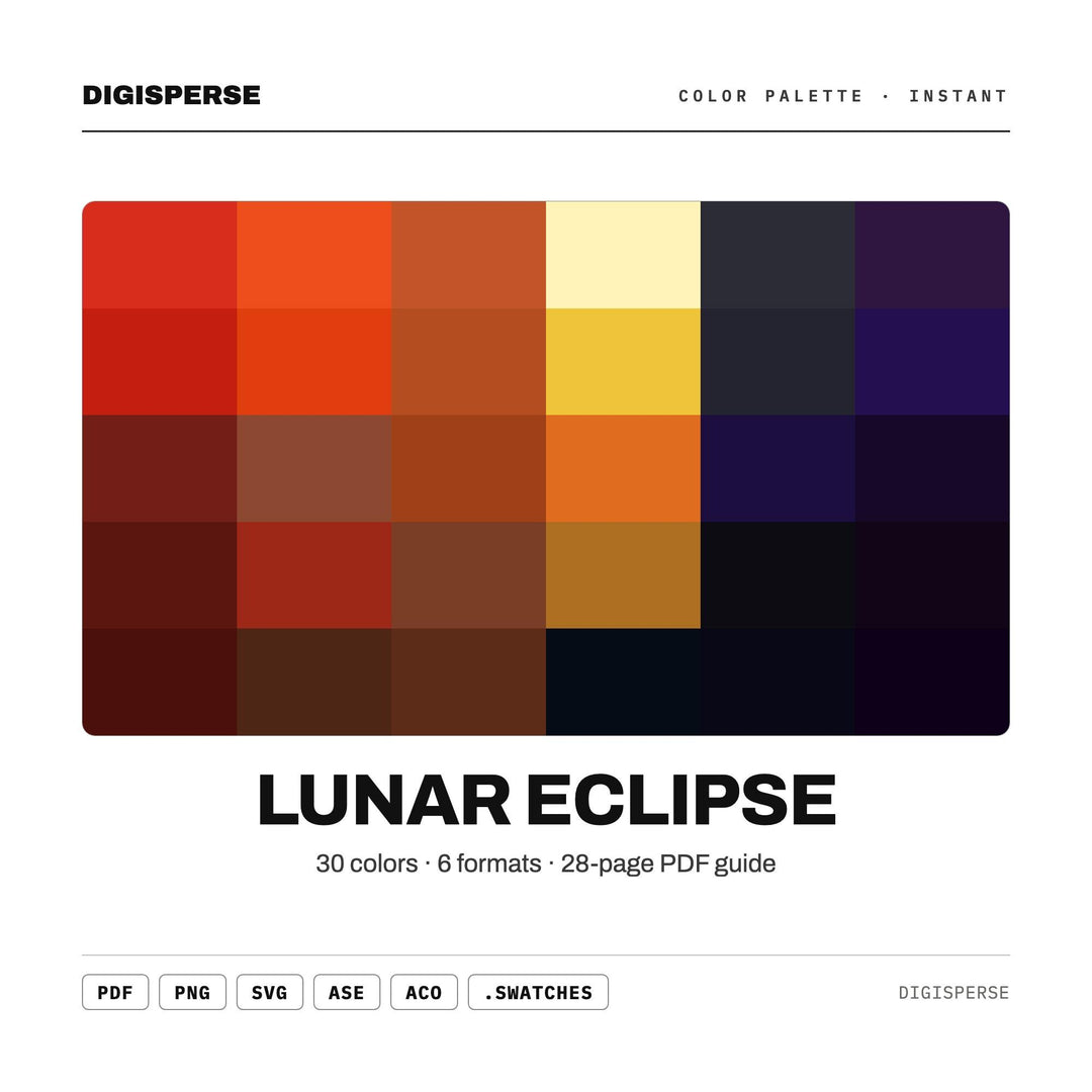 Lunar Eclipse Color Palette | 30 Colors | Hex RGB CMYK | Color Guide | Procreate Swatches + ASE | Digital Download