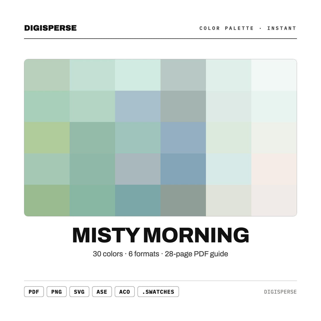 Misty Morning Color Palette | 30 Procreate Swatches, HEX, RGB, CMYK (Digital Download)