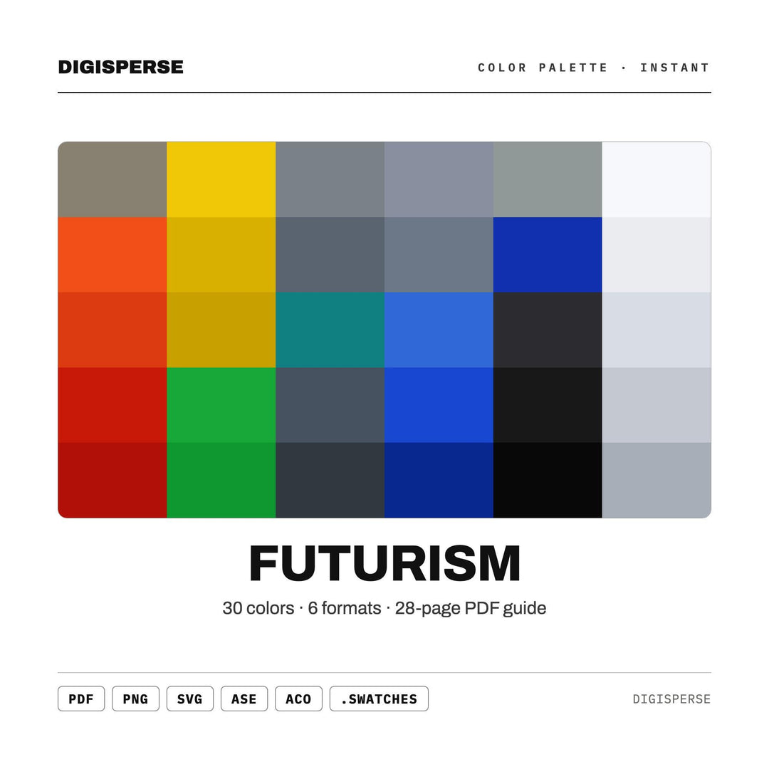 Dynamic Speed Color Palette for Modern Machine Art and Bold Tech Branding, 30 Futurist Motion Hues, Procreate Swatches, Hex Codes