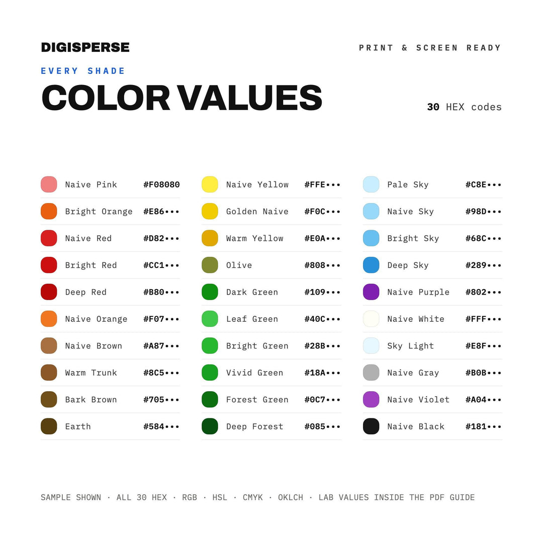 Naive Art Color Palette | 30 Procreate Swatches, ASE Guide (Digital Download)