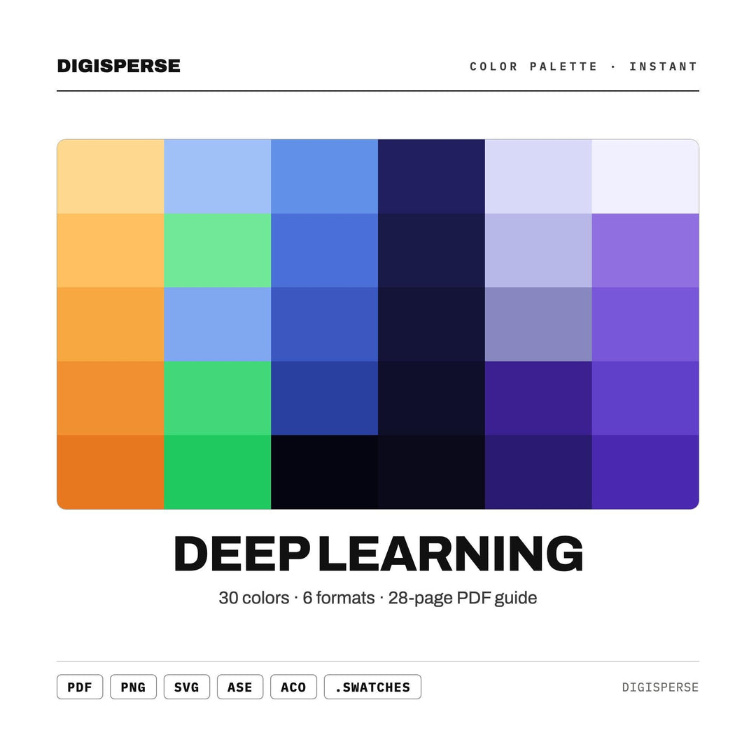 Deep Learning Color Palette | 30 Colors | Hex RGB CMYK | Color Guide | Procreate Swatches + ASE | Digital Download