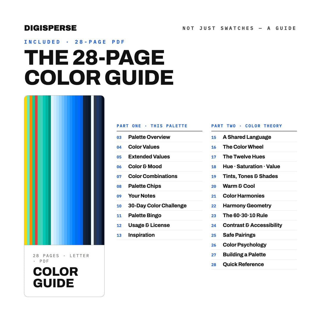 Deep Teal Color Palette for Coastal Web Design and Calm Tech Branding, 30 Digital Ocean Blue Hues, Procreate Swatches, Hex Codes