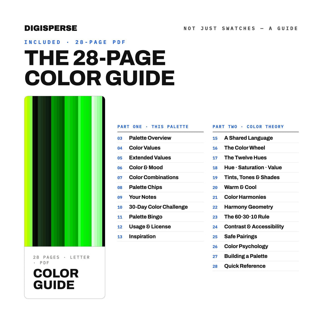 Hacker Green Color Palette | 30 Hex Procreate Swatches, ASE, PDF Guide (Digital Download)