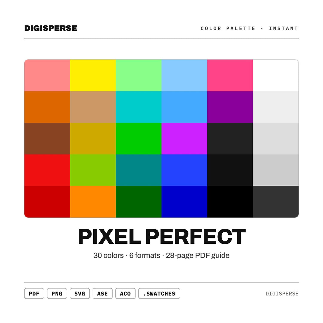 Pixel Perfect Color Palette | 30 Retro Digital Colors, Procreate, ASE (Digital Download)