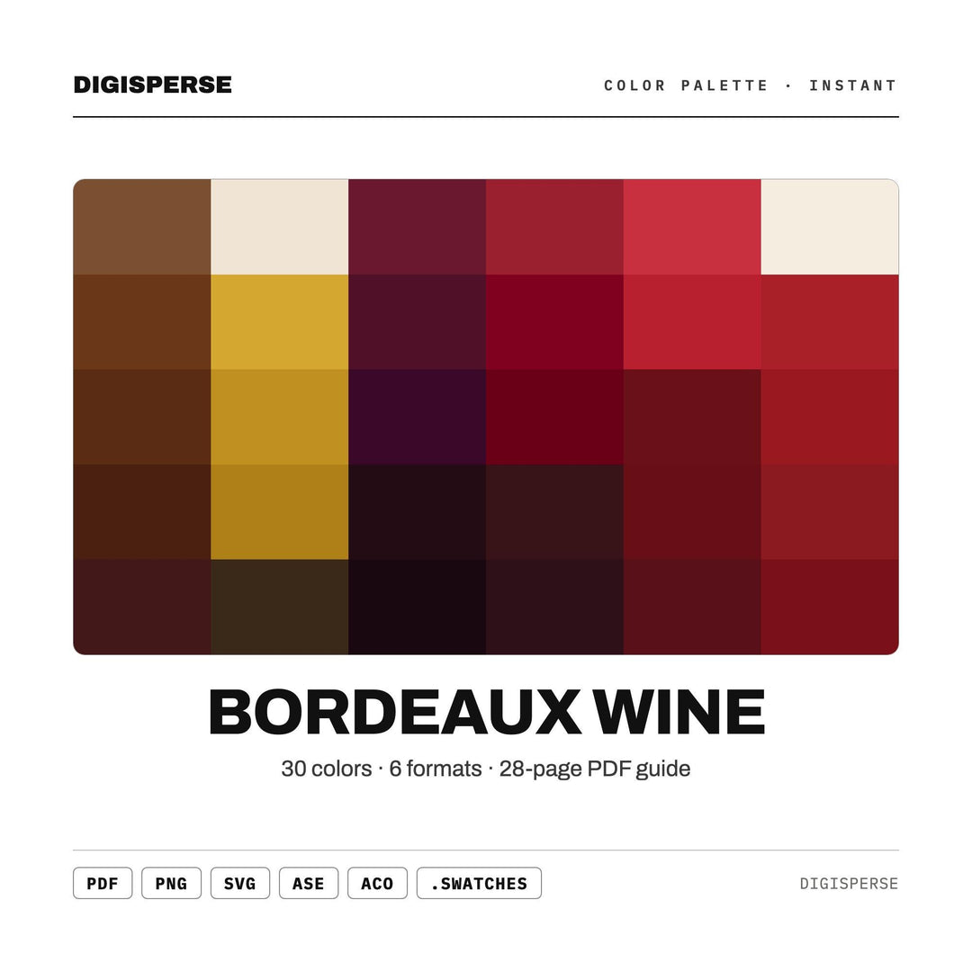 Bordeaux Wine Color Palette | 30 Procreate Swatches, ASE, PDF Guide (Digital Download)