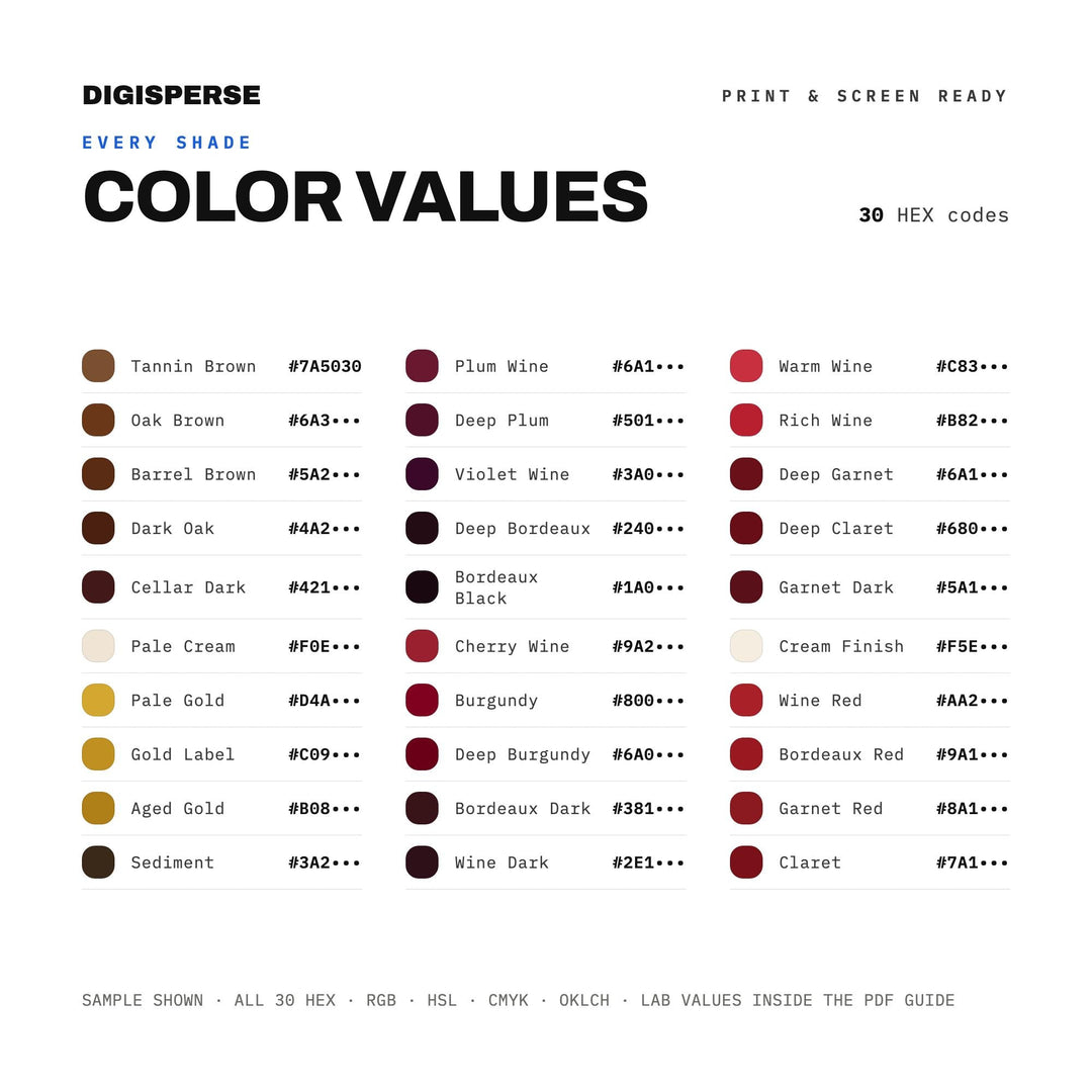 Bordeaux Wine Color Palette | 30 Procreate Swatches, ASE, PDF Guide (Digital Download)