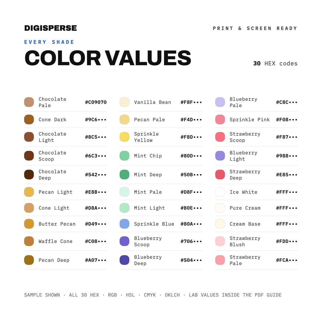 Ice Cream Parlor Color Palette | 30 Retro Sweet Colors (Digital Download)