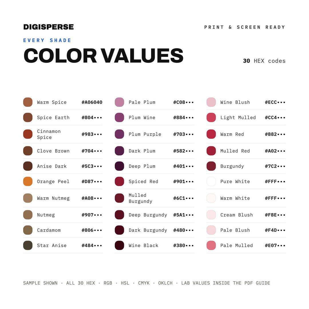 Mulled Wine Color Palette | 30 Procreate Swatches, ASE, PDF Guide (Digital Download)