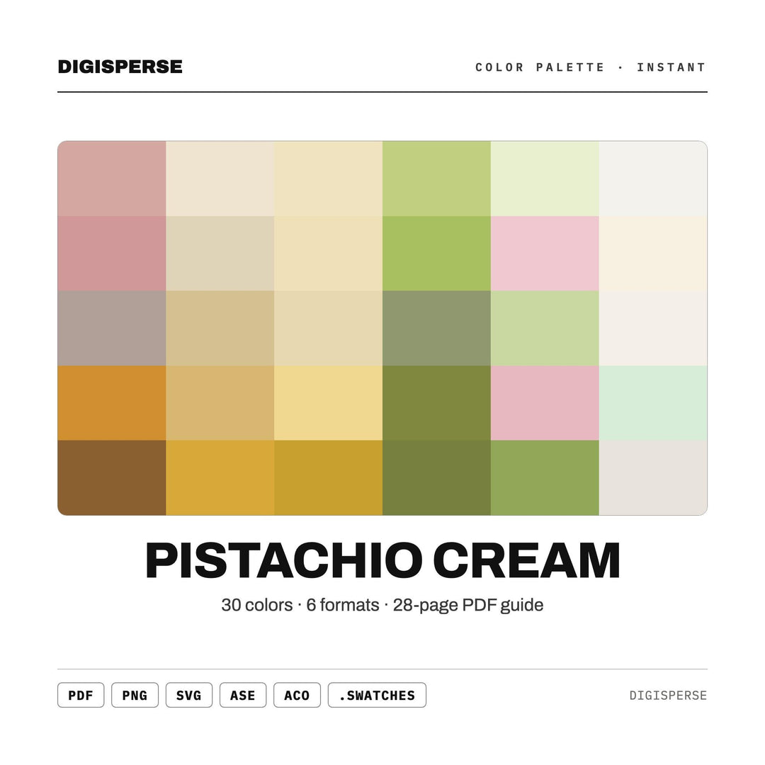 Pistachio Cream Color Palette | 30 Pastel Swatches (Digital Download)