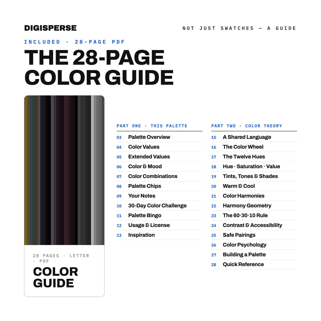 Dark Obsidian Color Palette | 30 Colors | Hex RGB CMYK | Color Guide | Procreate Swatches + ASE | Digital Download