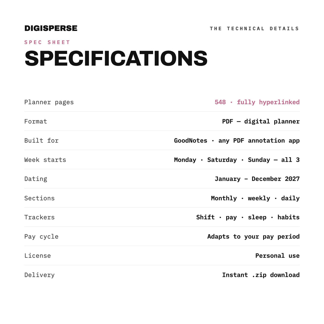Dated Cozy Pastel Shift Planner 2027 | Rotation, Pay, Sleep Trackers (Digital PDF)