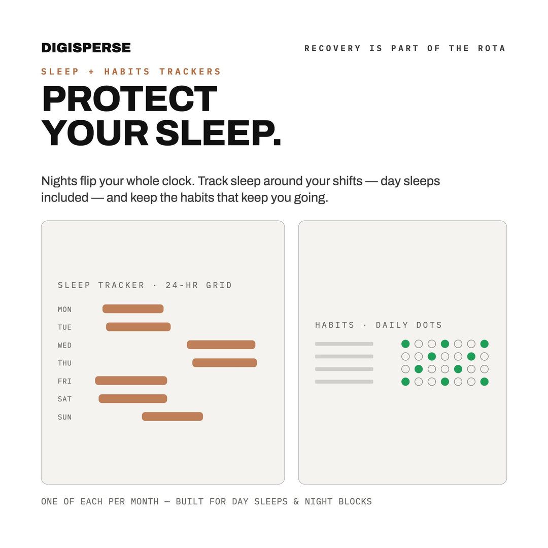 Shift Work Planner July 2026 - June 2027 | Warm Minimal Digital PDF, 548 Pages | Rotation, Pay + Sleep Trackers | 3 Week Starts Included