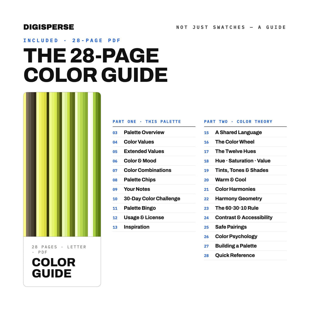 Peridot Color Palette | 30 Colors | Hex RGB CMYK | Color Guide | Procreate Swatches + ASE | Digital Download