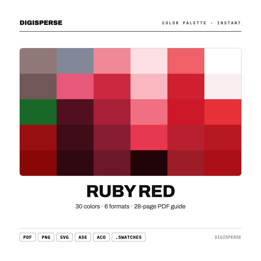 Ruby Red Color Palette | 30 Procreate Swatches, ASE, PDF Guide (Digital Download)