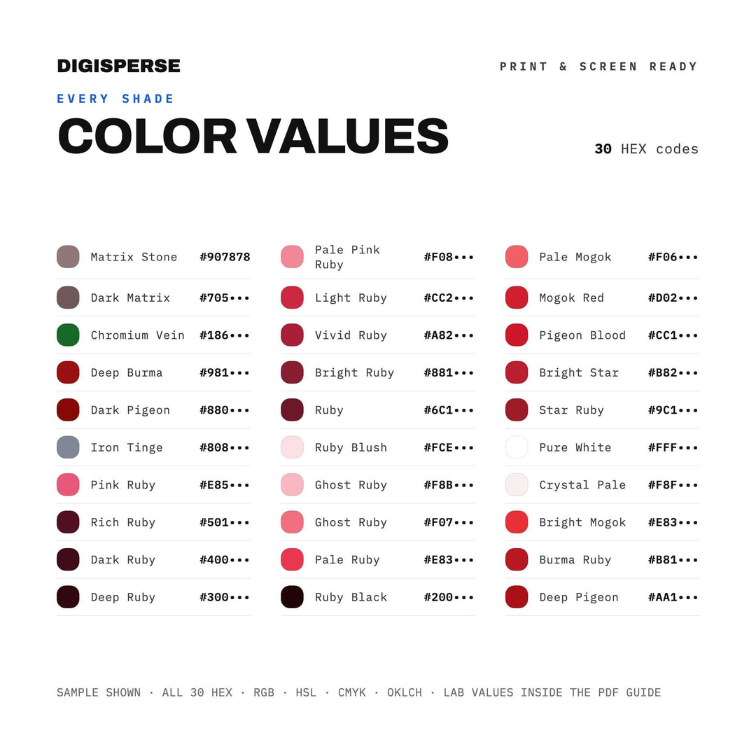 Ruby Red Color Palette | 30 Procreate Swatches, ASE, PDF Guide (Digital Download)