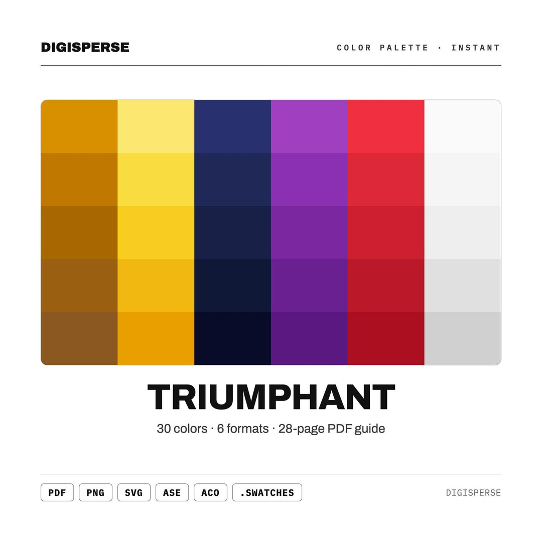 Bold Victory Color Palette for Uplifting Sports Art and Motivational Branding, 30 Triumphant Gold Hues, Procreate Swatches, Hex Codes
