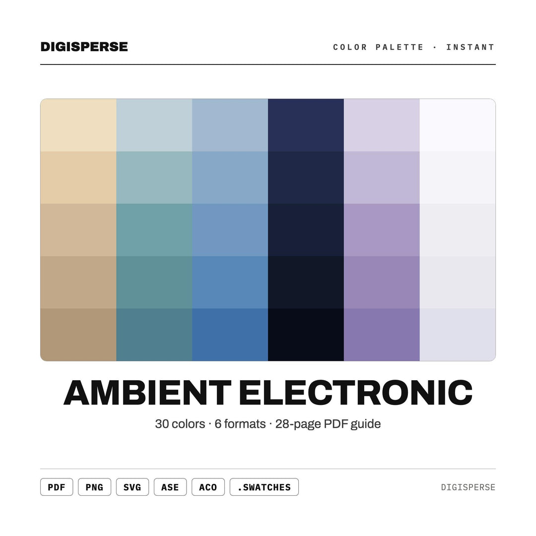 Ambient Electronic Color Palette | 30 Colors | Hex RGB CMYK | Color Guide | Procreate Swatches + ASE | Digital Download