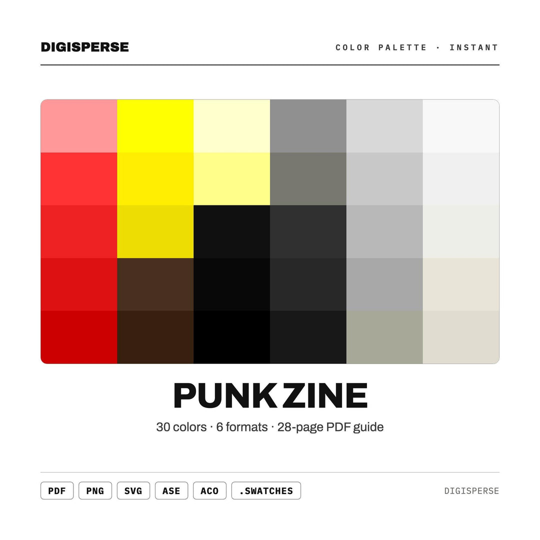 Punk Zine Color Palette | 30 DIY Colors, Procreate, ASE (Digital Download)