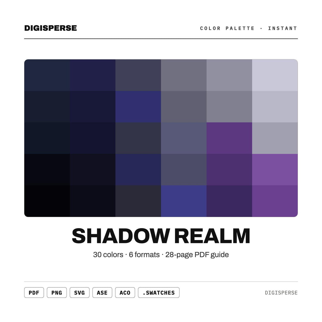 Shadow Realm Color Palette | 30 Colors | Hex RGB CMYK | Color Guide | Procreate Swatches + ASE | Digital Download