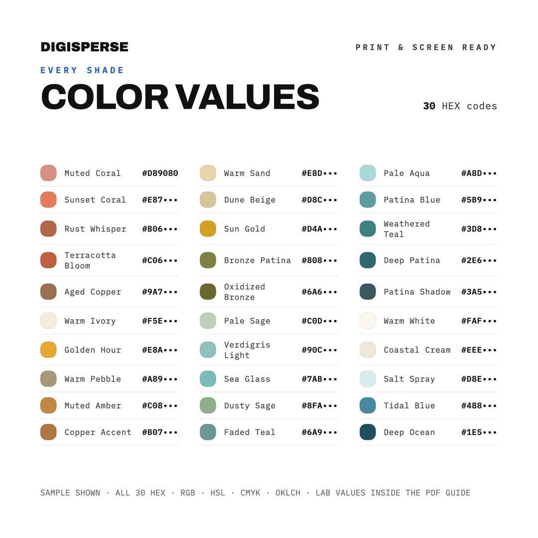 Patina Blue Summer Color Palette | 30 Procreate Swatches, ASE (Digital Download)