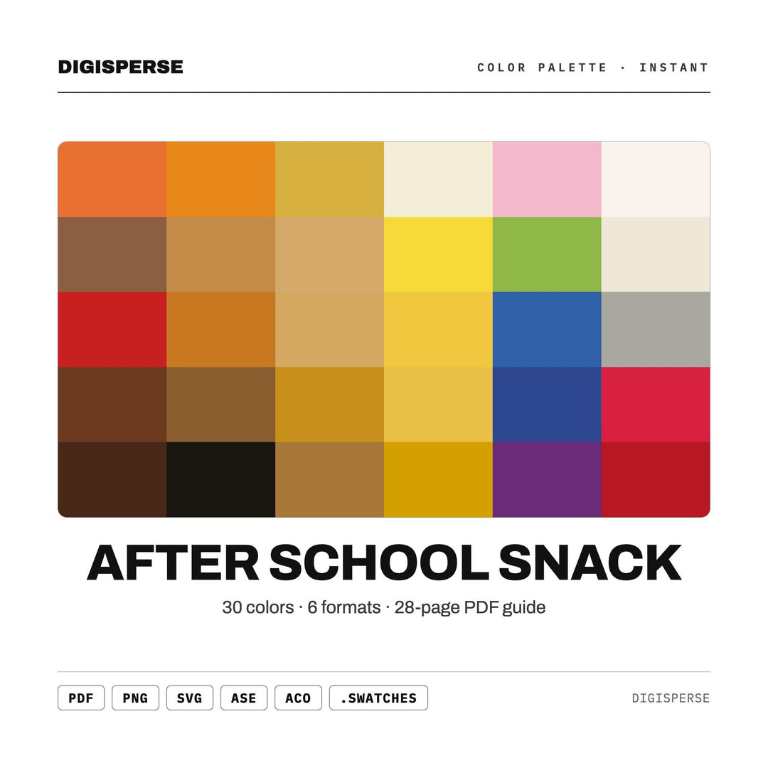 Playful Retro Color Palette for Nostalgic Kids Art and Cozy Kitchen Branding, 30 After School Hues, Procreate Swatches